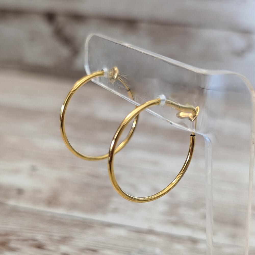 Vintage Clip On Earrings Gold Tone Pressure Hoops Just Over 1 & 1/8"